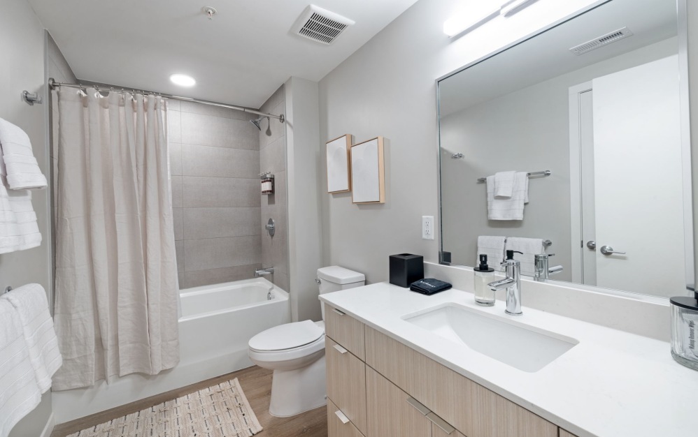 U02 - 1 bedroom floorplan layout with 1 bathroom and 618 square feet (Spa-Inspired Bathroom)