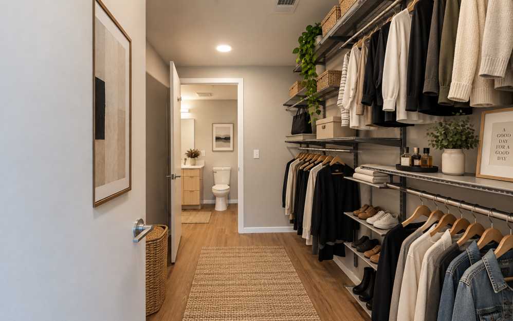S01 - Studio floorplan layout with 1 bathroom and 566 square feet (Large Walk-in Closet)