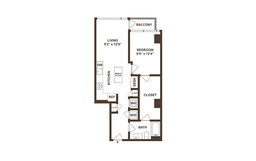 A02 - 1 bedroom floorplan layout with 1 bath and 761 square feet. (2D)