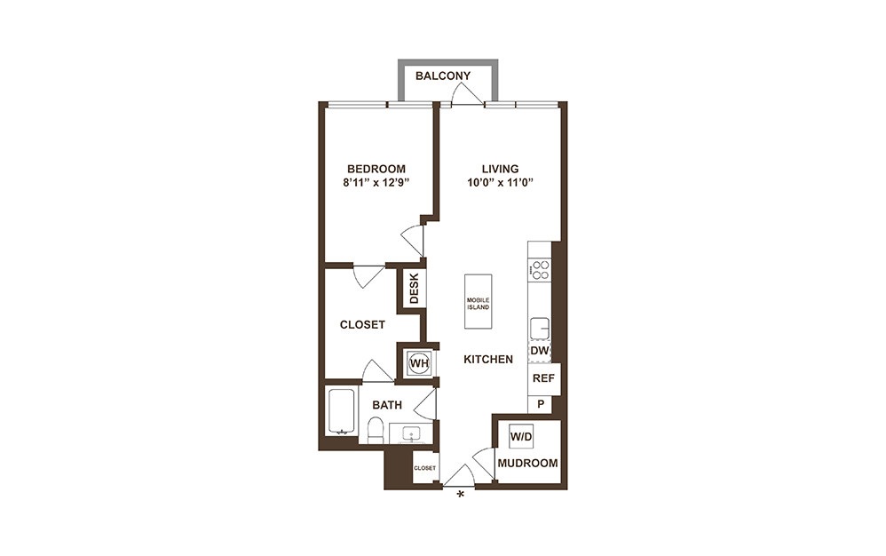 A03 - 1 bedroom floorplan layout with 1 bath and 790 square feet. (2D)
