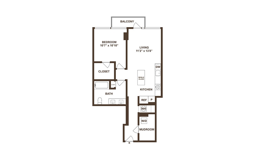 A05 - 1 bedroom floorplan layout with 1 bath and 802 square feet. (2D)