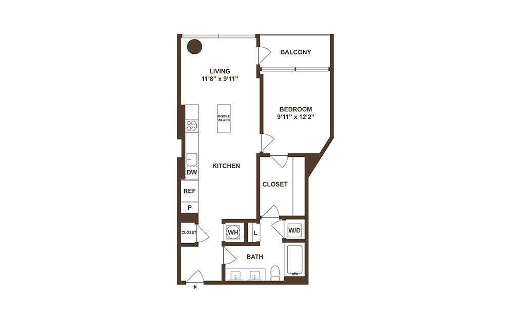 A08 - 1 bedroom floorplan layout with 1 bath and 747 square feet. (Floor 1 / 2D)