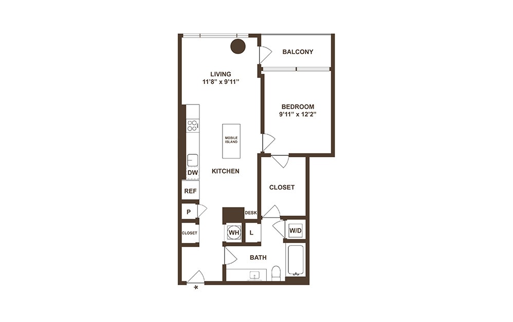 A08 - 1 bedroom floorplan layout with 1 bath and 747 square feet. (Floor 2 / 2D)