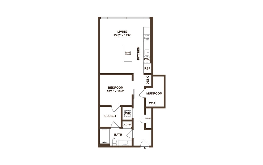 U01 - 1 bedroom floorplan layout with 1 bath and 746 square feet. (2D)