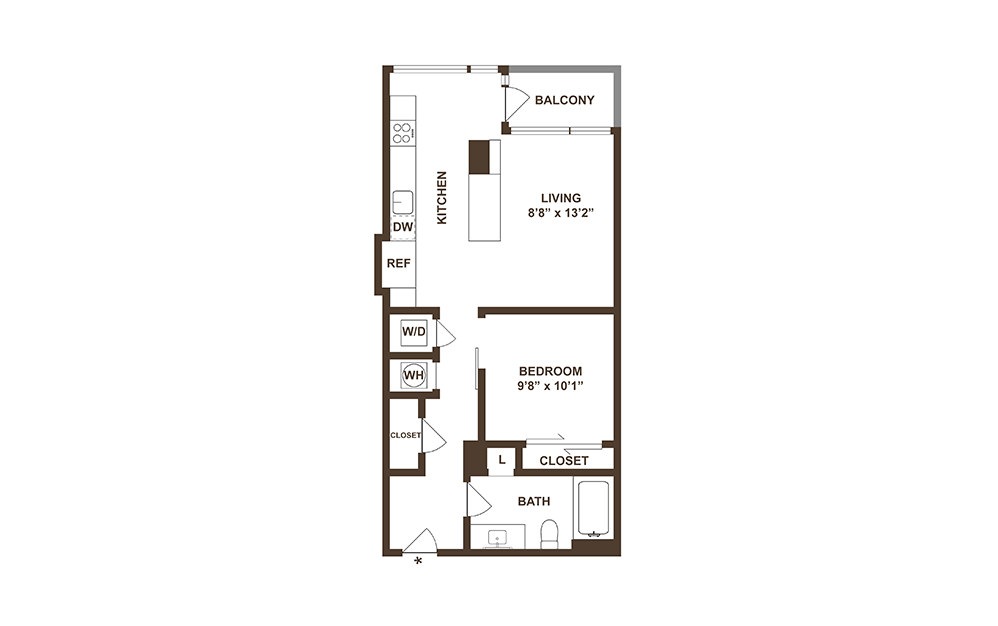 U02 - 1 bedroom floorplan layout with 1 bath and 618 square feet. (2D)
