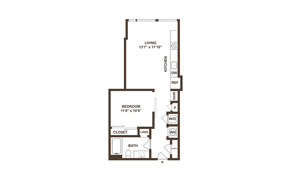 U03 - 1 bedroom floorplan layout with 1 bath and 638 square feet. (2D)