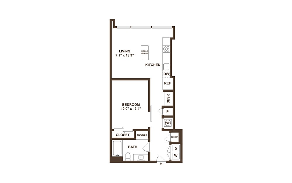 U04 - 1 bedroom floorplan layout with 1 bath and 694 square feet. (2D)