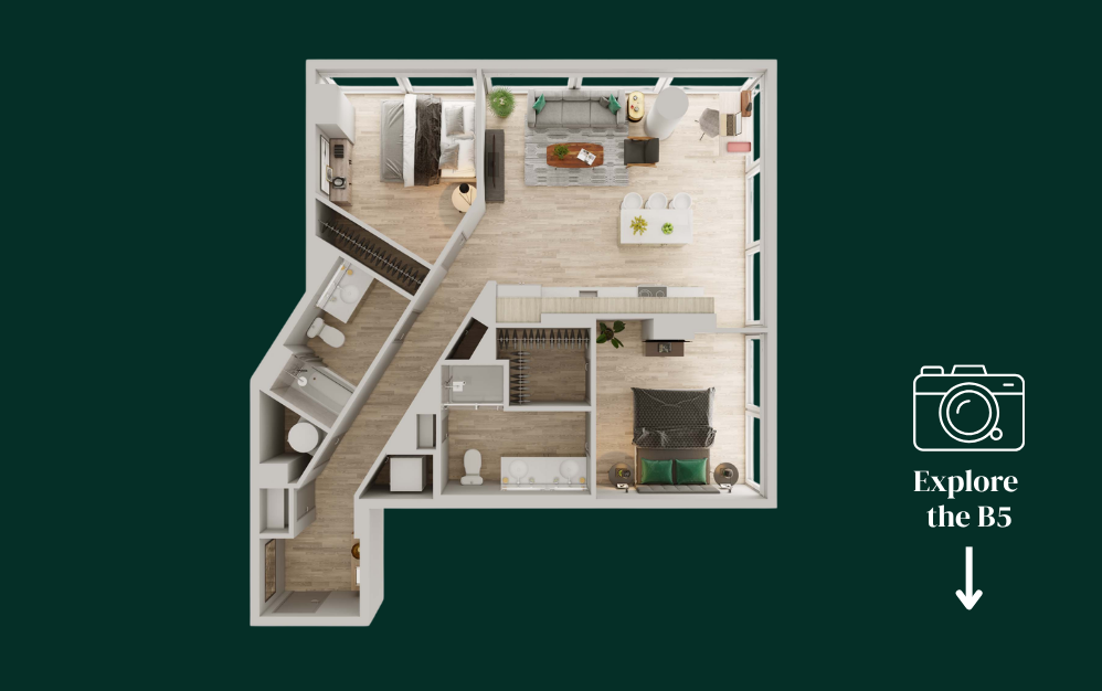 B05 - 2 bedroom floorplan layout with 2 bathrooms and 1034 square feet