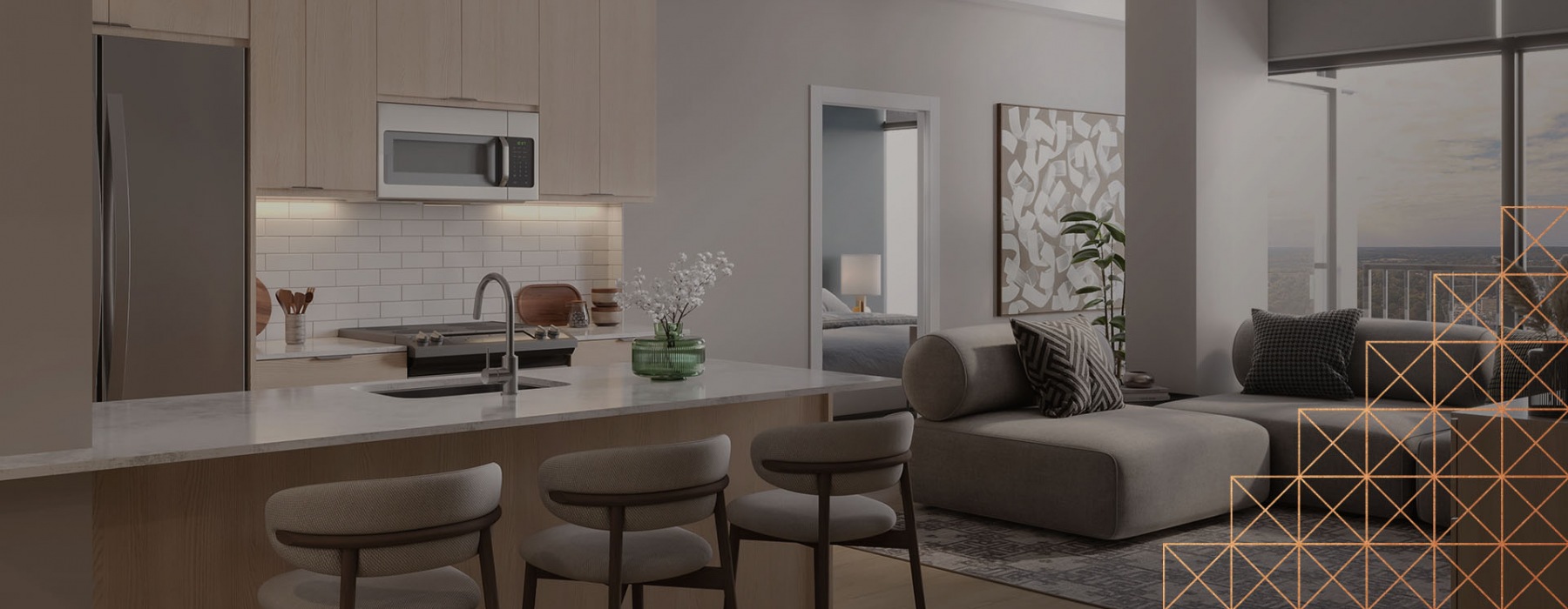 open living concept showing living room and kitchen combined with ample space for seating and modern living room decor